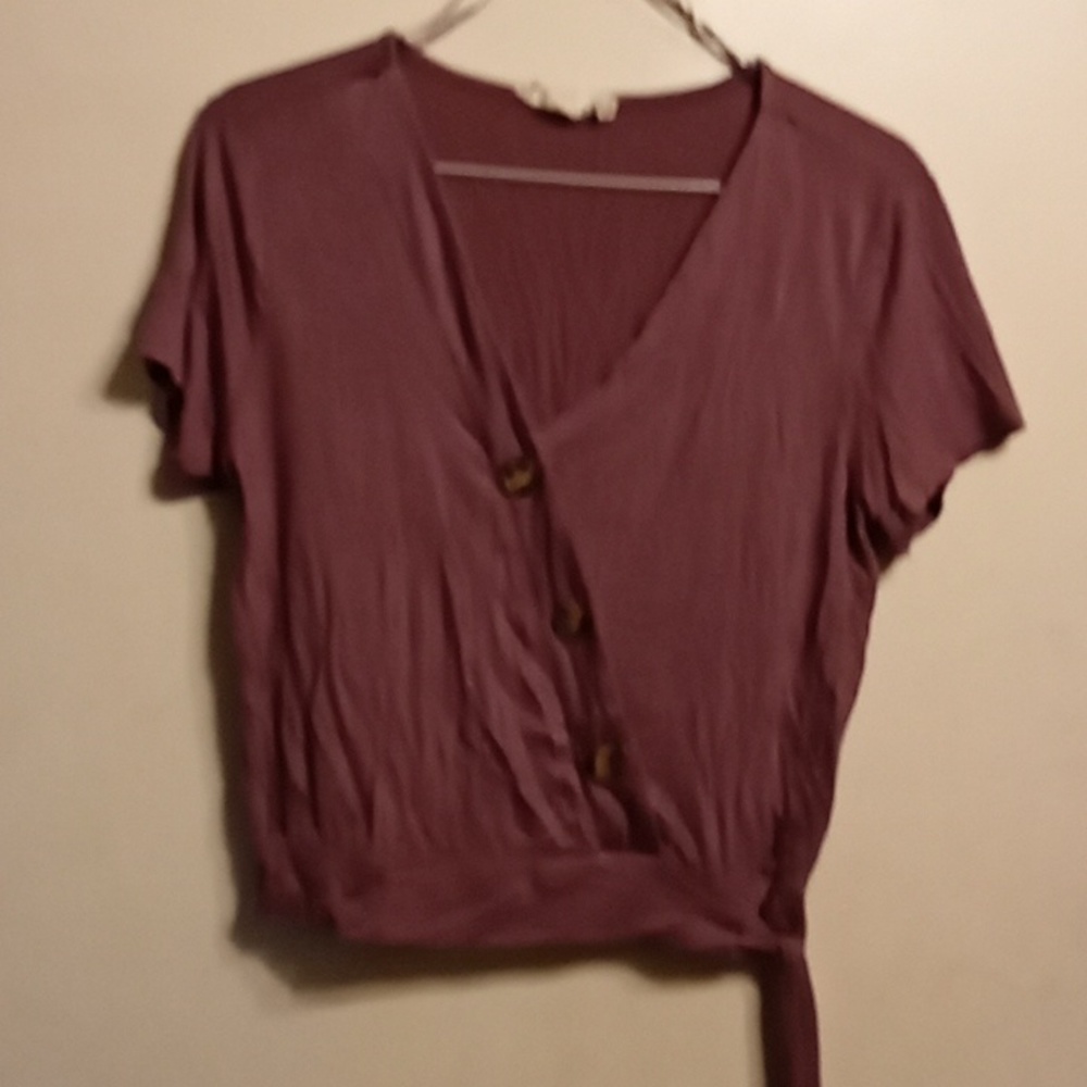 Pink Rose Purple Crop Top With Side Tie Size Medium - Picture 1 of 5